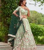 Embroidered Thread Work Semi-Stitched Lehenga & Blouse With Dupatta