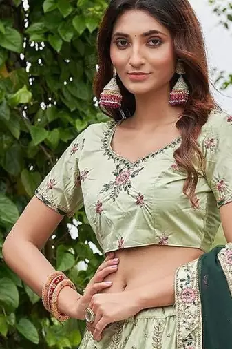 Embroidered Thread Work Semi-Stitched Lehenga & Blouse With Dupatta