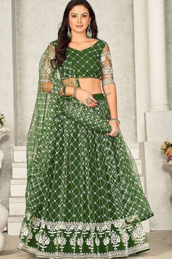 Embroidered Semi-Stitched Lehenga & Unstitched Blouse With Dupatta