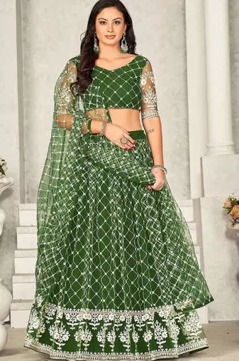 Embroidered Semi-Stitched Lehenga & Unstitched Blouse With Dupatta