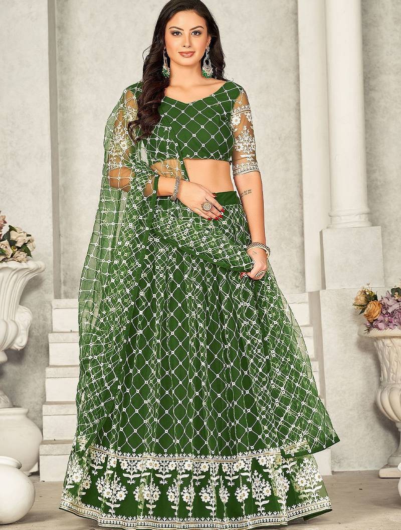 Embroidered Semi-Stitched Lehenga & Unstitched Blouse With Dupatta