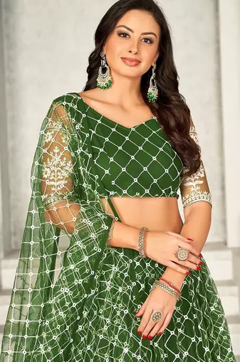 Embroidered Semi-Stitched Lehenga & Unstitched Blouse With Dupatta