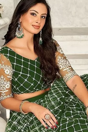 Embroidered Semi-Stitched Lehenga & Unstitched Blouse With Dupatta