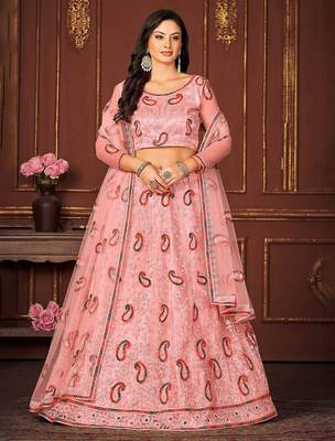 Embroidered Thread Work Ready to Wear Lehenga & Unstitched Blouse With Dupatta 1