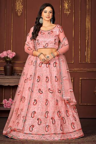 Embroidered Thread Work Ready to Wear Lehenga & Unstitched Blouse With Dupatta