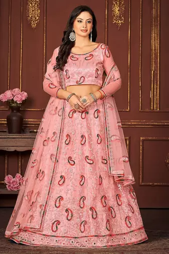 Embroidered Thread Work Ready to Wear Lehenga & Unstitched Blouse With Dupatta