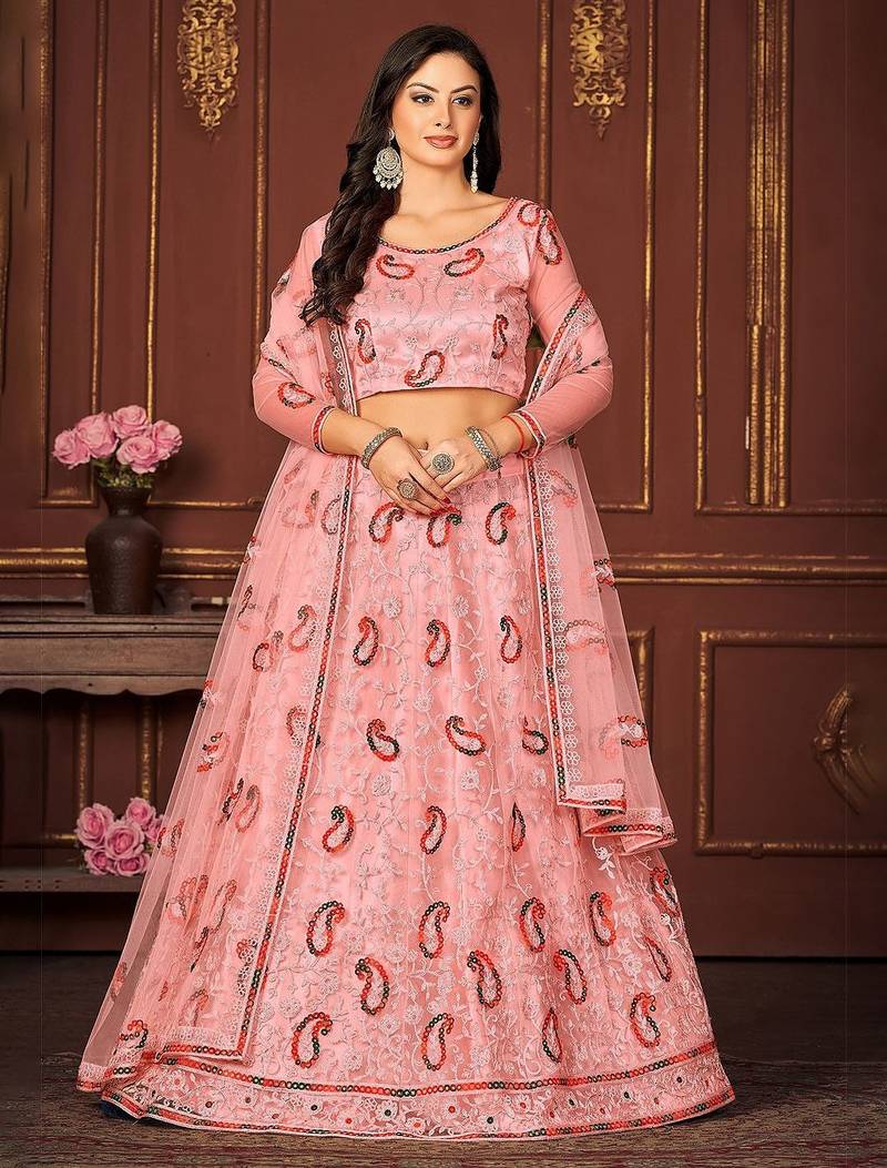 Embroidered Thread Work Ready to Wear Lehenga & Unstitched Blouse With Dupatta