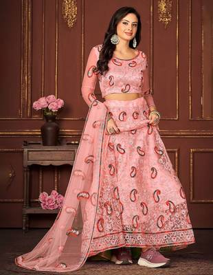 Embroidered Thread Work Ready to Wear Lehenga & Unstitched Blouse With Dupatta 3