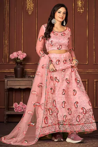 Embroidered Thread Work Ready to Wear Lehenga & Unstitched Blouse With Dupatta