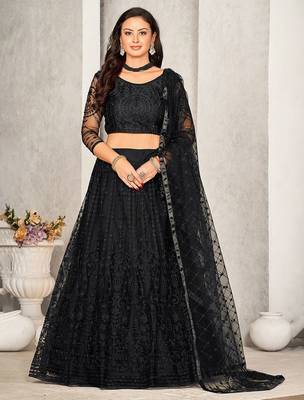 Embroidered Sequinned Semi-Stitched Lehenga & Unstitched Blouse With Dupatta 1