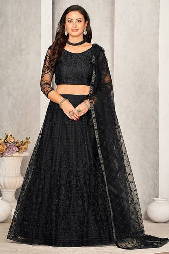 Embroidered Sequinned Semi-Stitched Lehenga & Unstitched Blouse With Dupatta