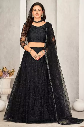 Embroidered Sequinned Semi-Stitched Lehenga & Unstitched Blouse With Dupatta