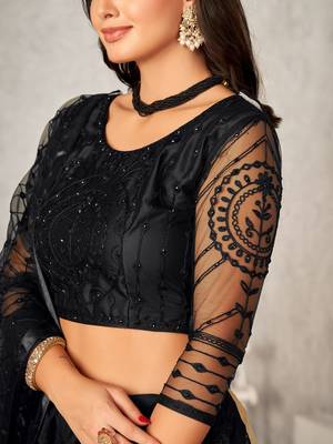 Embroidered Sequinned Semi-Stitched Lehenga & Unstitched Blouse With Dupatta 2