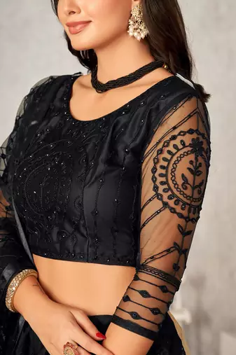 Embroidered Sequinned Semi-Stitched Lehenga & Unstitched Blouse With Dupatta