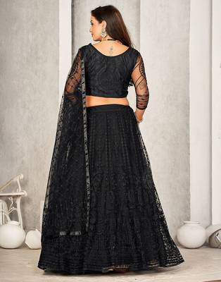 Embroidered Sequinned Semi-Stitched Lehenga & Unstitched Blouse With Dupatta 4