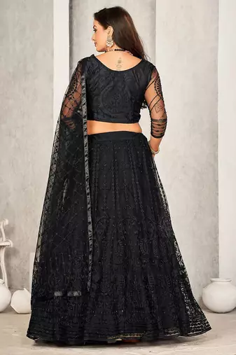 Embroidered Sequinned Semi-Stitched Lehenga & Unstitched Blouse With Dupatta