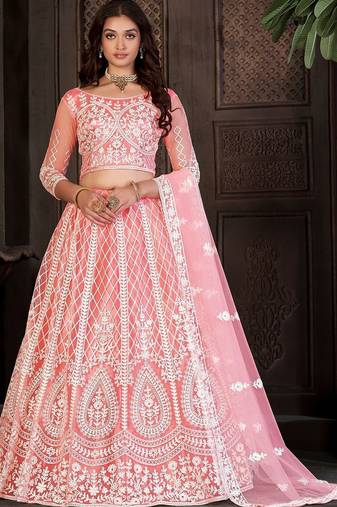 Embroidered Thread Work Semi-Stitched Lehenga & Blouse With Dupatta