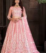 Embroidered Thread Work Semi-Stitched Lehenga & Blouse With Dupatta