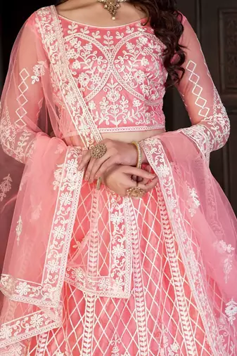 Embroidered Thread Work Semi-Stitched Lehenga & Blouse With Dupatta