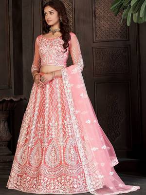 Embroidered Thread Work Semi-Stitched Lehenga & Blouse With Dupatta 3
