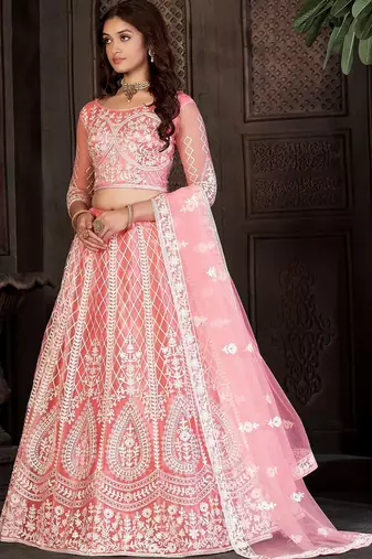 Embroidered Thread Work Semi-Stitched Lehenga & Blouse With Dupatta