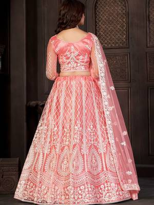 Embroidered Thread Work Semi-Stitched Lehenga & Blouse With Dupatta 4