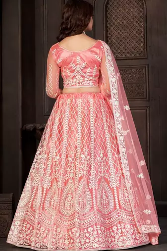 Embroidered Thread Work Semi-Stitched Lehenga & Blouse With Dupatta