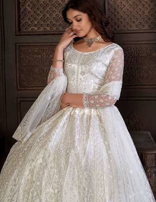 Embroidered Thread Work Semi-Stitched Lehenga & Unstitched Blouse With Dupatta 2