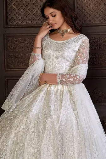Embroidered Thread Work Semi-Stitched Lehenga & Unstitched Blouse With Dupatta