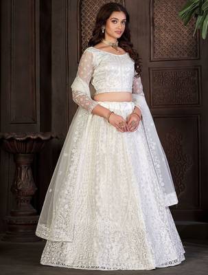 Embroidered Thread Work Semi-Stitched Lehenga & Unstitched Blouse With Dupatta 4