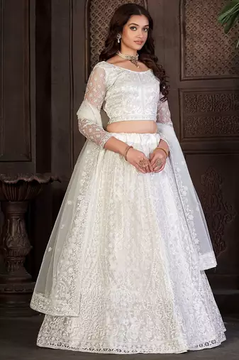 Embroidered Thread Work Semi-Stitched Lehenga & Unstitched Blouse With Dupatta