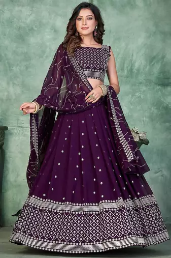 Embroidered Thread Work Semi-Stitched Lehenga & Unstitched Blouse With Dupatta