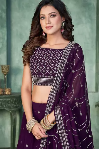 Embroidered Thread Work Semi-Stitched Lehenga & Unstitched Blouse With Dupatta