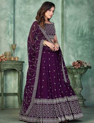 Embroidered Thread Work Semi-Stitched Lehenga & Unstitched Blouse With Dupatta 3