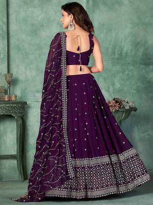 Embroidered Thread Work Semi-Stitched Lehenga & Unstitched Blouse With Dupatta 4