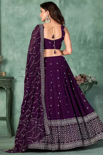 Embroidered Thread Work Semi-Stitched Lehenga & Unstitched Blouse With Dupatta