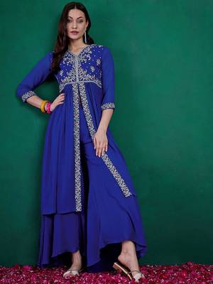 Alina cut floral embroidered v-neck kurta with palazzo 1