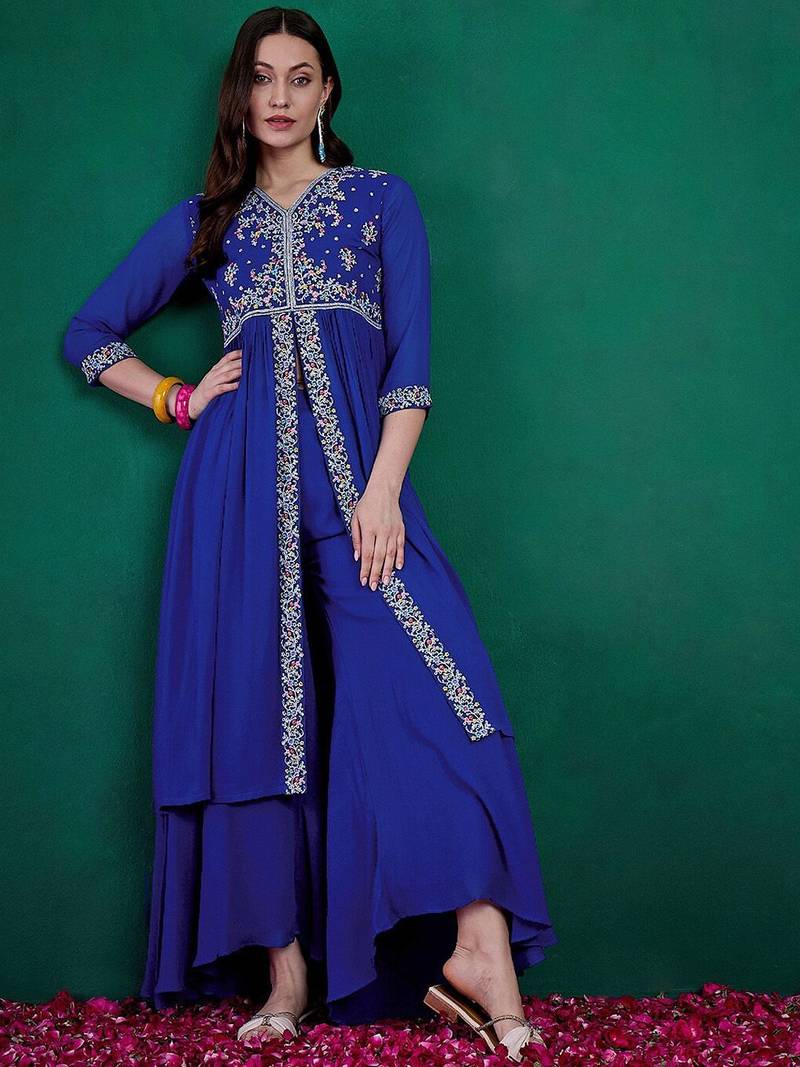 Alina cut floral embroidered v-neck kurta with palazzo