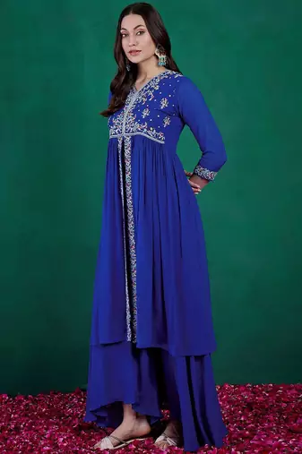 Alina cut floral embroidered v-neck kurta with palazzo