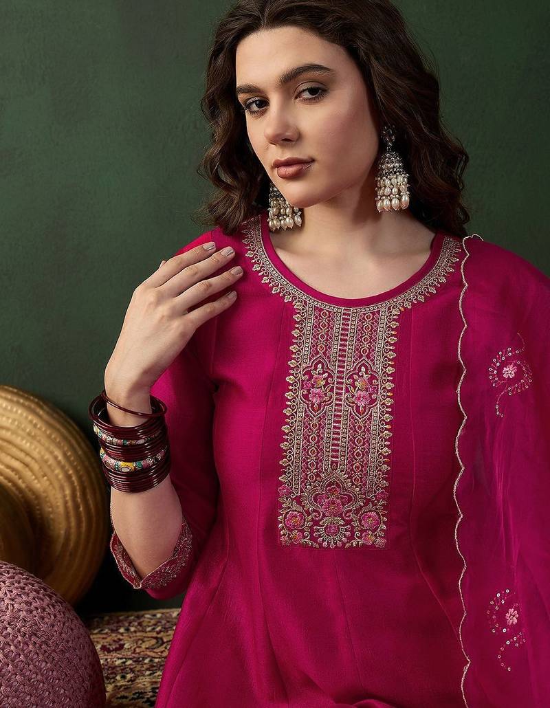 Embroidered a-line kurta set with afghani pant & dupatta