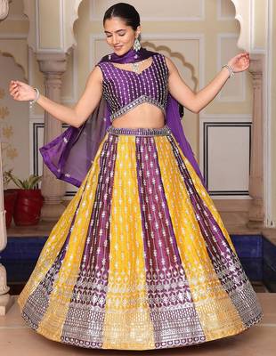 Embroidered Thread Work Semi-Stitched Lehenga & Unstitched Blouse With Dupatta 1