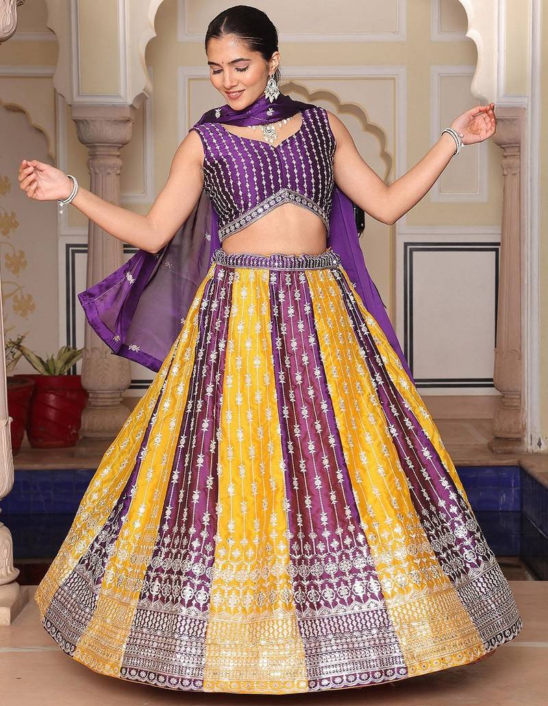 Embroidered Thread Work Semi-Stitched Lehenga & Unstitched Blouse With Dupatta