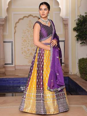 Embroidered Thread Work Semi-Stitched Lehenga & Unstitched Blouse With Dupatta 3
