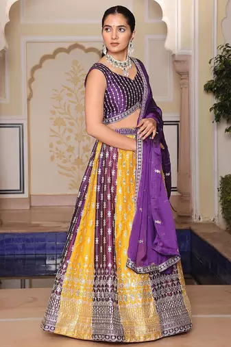 Embroidered Thread Work Semi-Stitched Lehenga & Unstitched Blouse With Dupatta