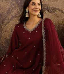 Embroidered sequence kurta & palazzos with dupatta set