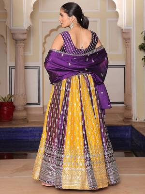 Embroidered Thread Work Semi-Stitched Lehenga & Unstitched Blouse With Dupatta 4