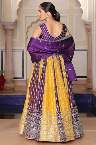 Embroidered Thread Work Semi-Stitched Lehenga & Unstitched Blouse With Dupatta