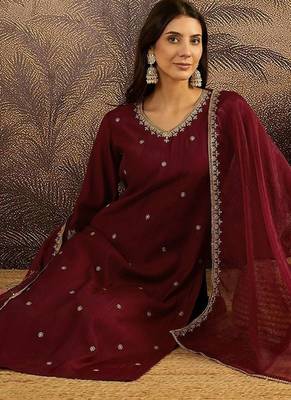 Embroidered sequence kurta & palazzos with dupatta set 5