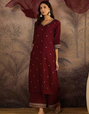 Embroidered sequence kurta & palazzos with dupatta set 1