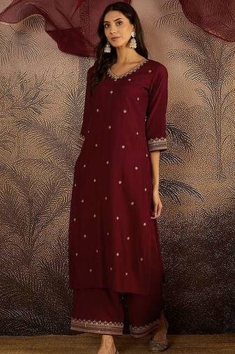 Embroidered sequence kurta & palazzos with dupatta set